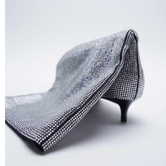 💎 Zara Heeled Sparkly Boots "Silver" NWT 💎 - Picture 13 of 17